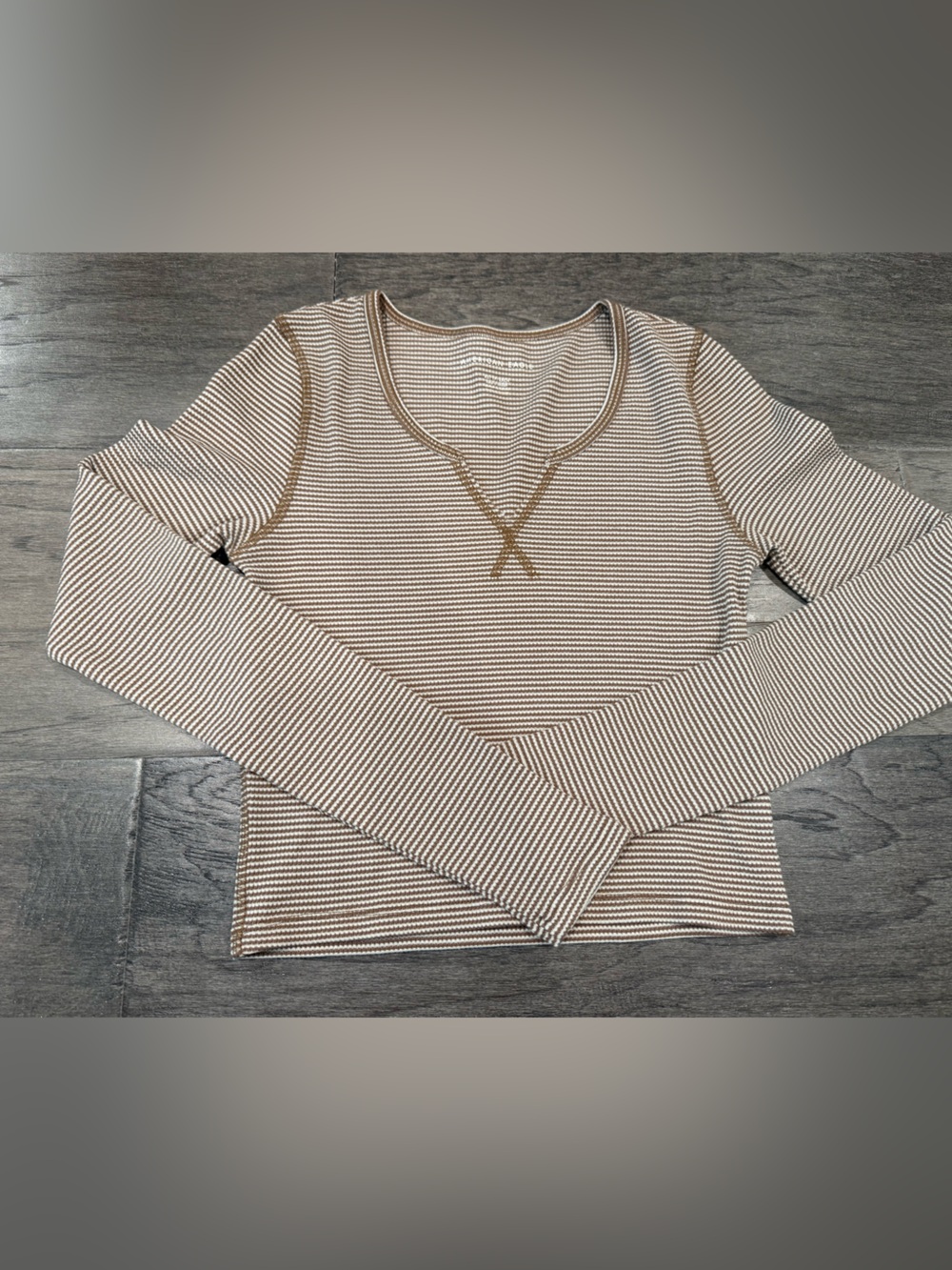 American Eagle Outfitters Beige and White Striped Long-Sleeve Top